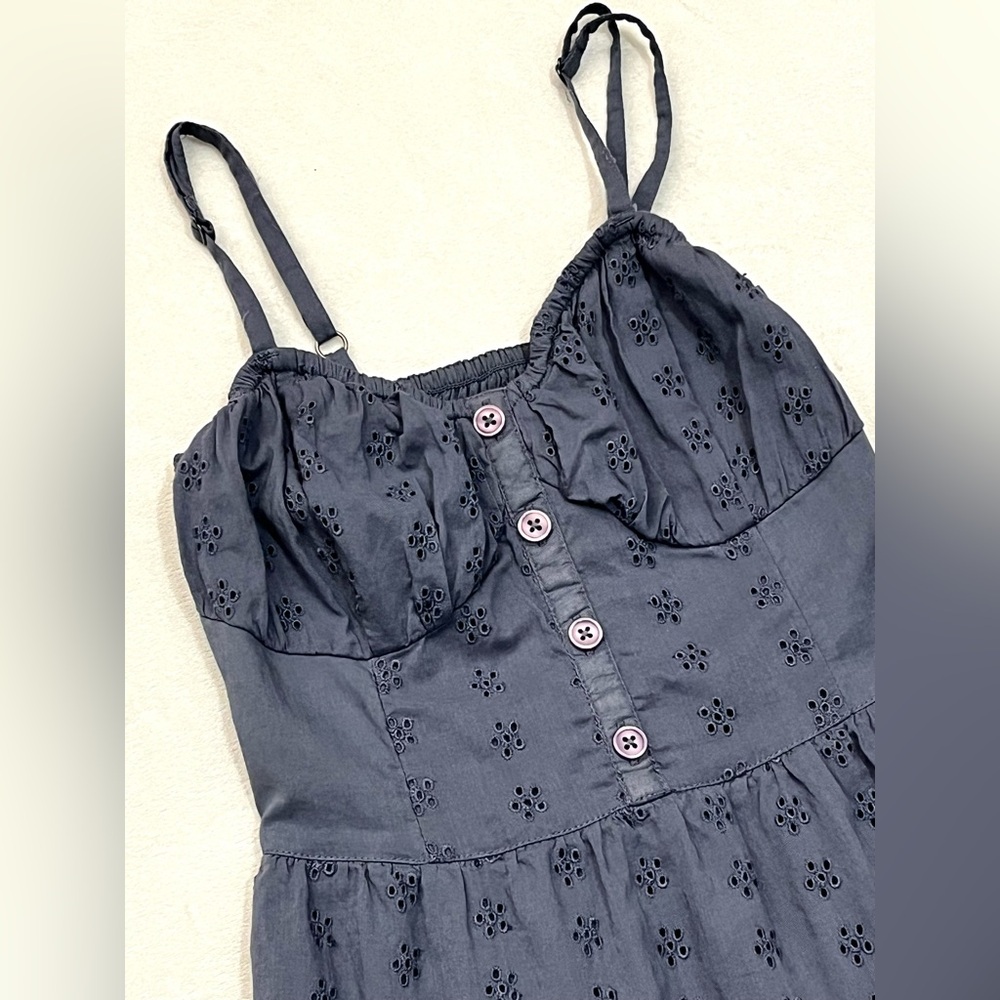 Hollister California Women’s Blue Eyelet Dress with Smocked Top Adjustable Strap - Picture 4 of 15